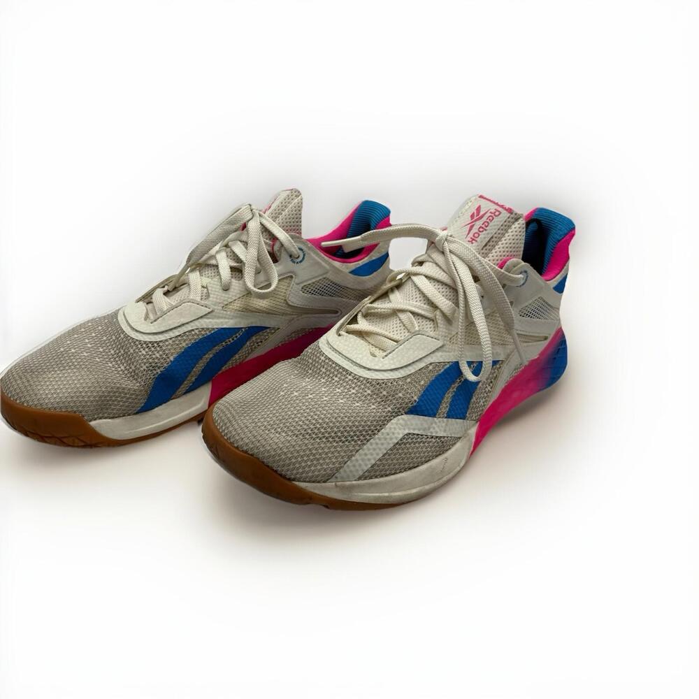 Reebok Womens Nano X Low Top Cross Trainer Running Shoes White Blue Pink Size 11